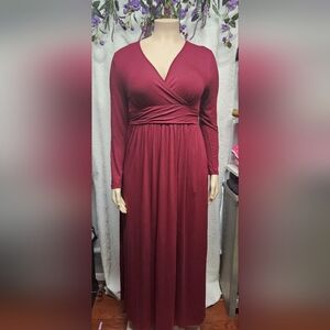 Red Ruched Wrap Long Sleeve Gown